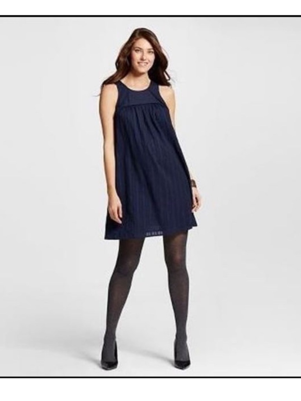 Liz Lange sz M Navy Sleeveless Mini Dress 100% cotton sundress popover comfy
